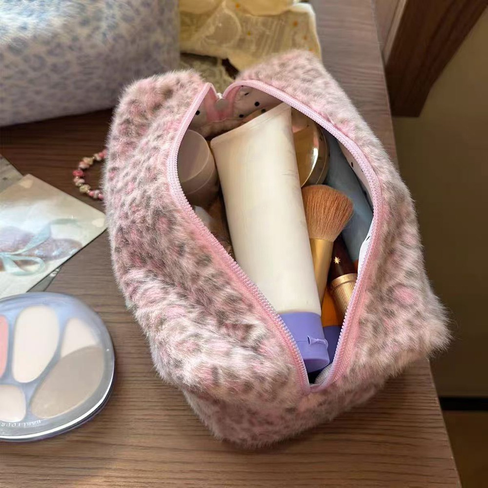 Cosmetic Bags - Langlebige, flauschige Kosmetiktasche mit Leopardenmuster, tragbare