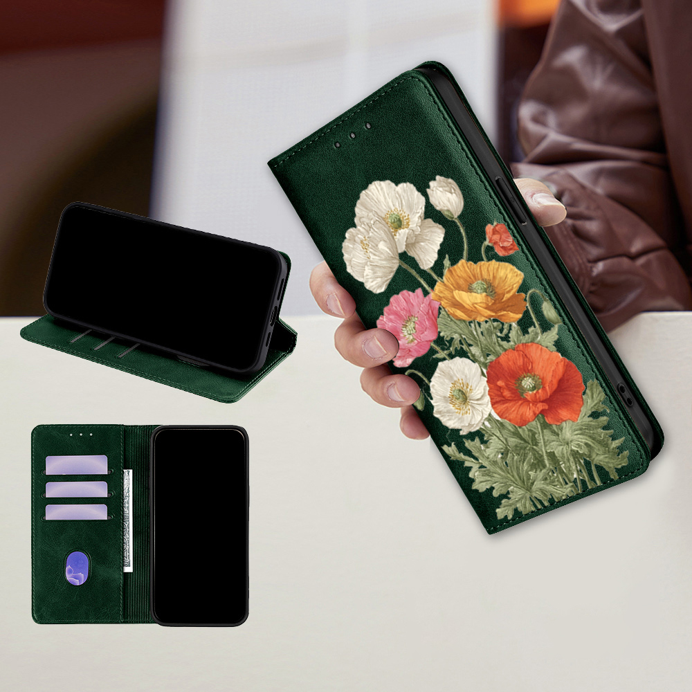Wallets - Magnetisches Leder-Blumenmuster Brieftaschenetui für TCL 605