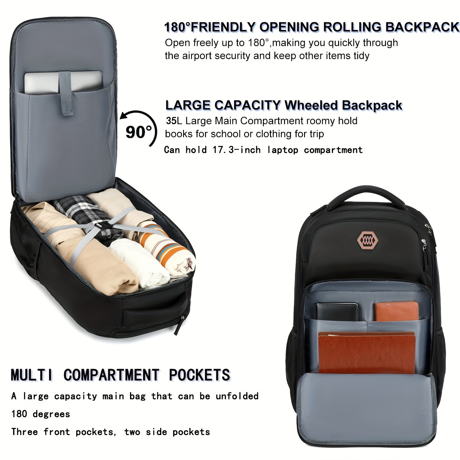 40L Rollender Laptop-Rucksack, – Foldable Rolling Luggage Bag Bewertung und Preis